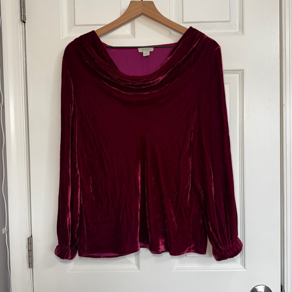 Sundance Womens Fuschia Dark Pink‎ Velvet Silk Blend Cowl Neck Blouse Top Small